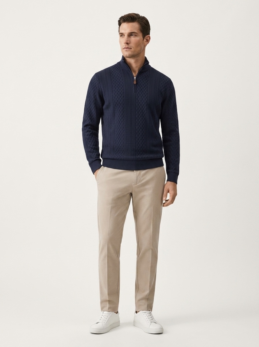 Men's Quarter-Zip Textured Knit Sweater