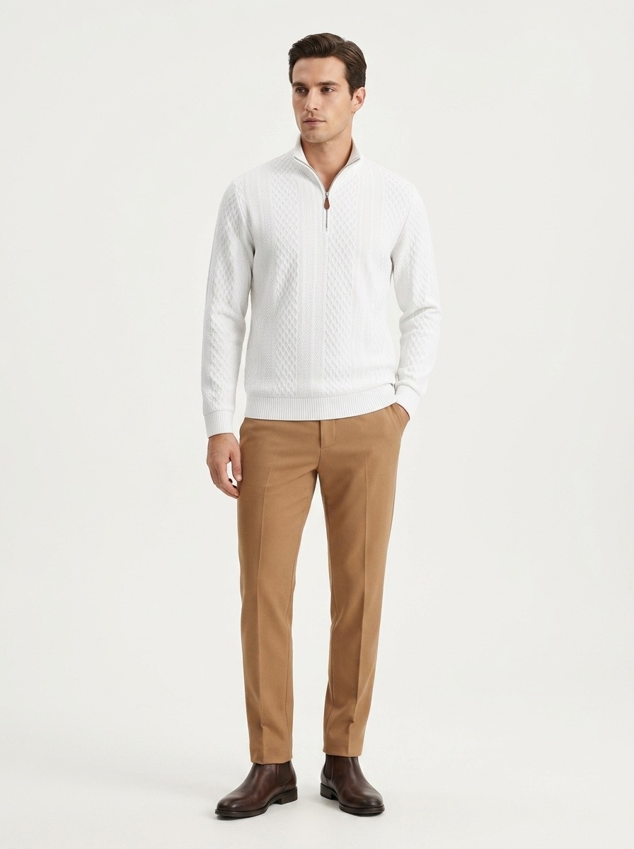 Men's Quarter-Zip Textured Knit Sweater