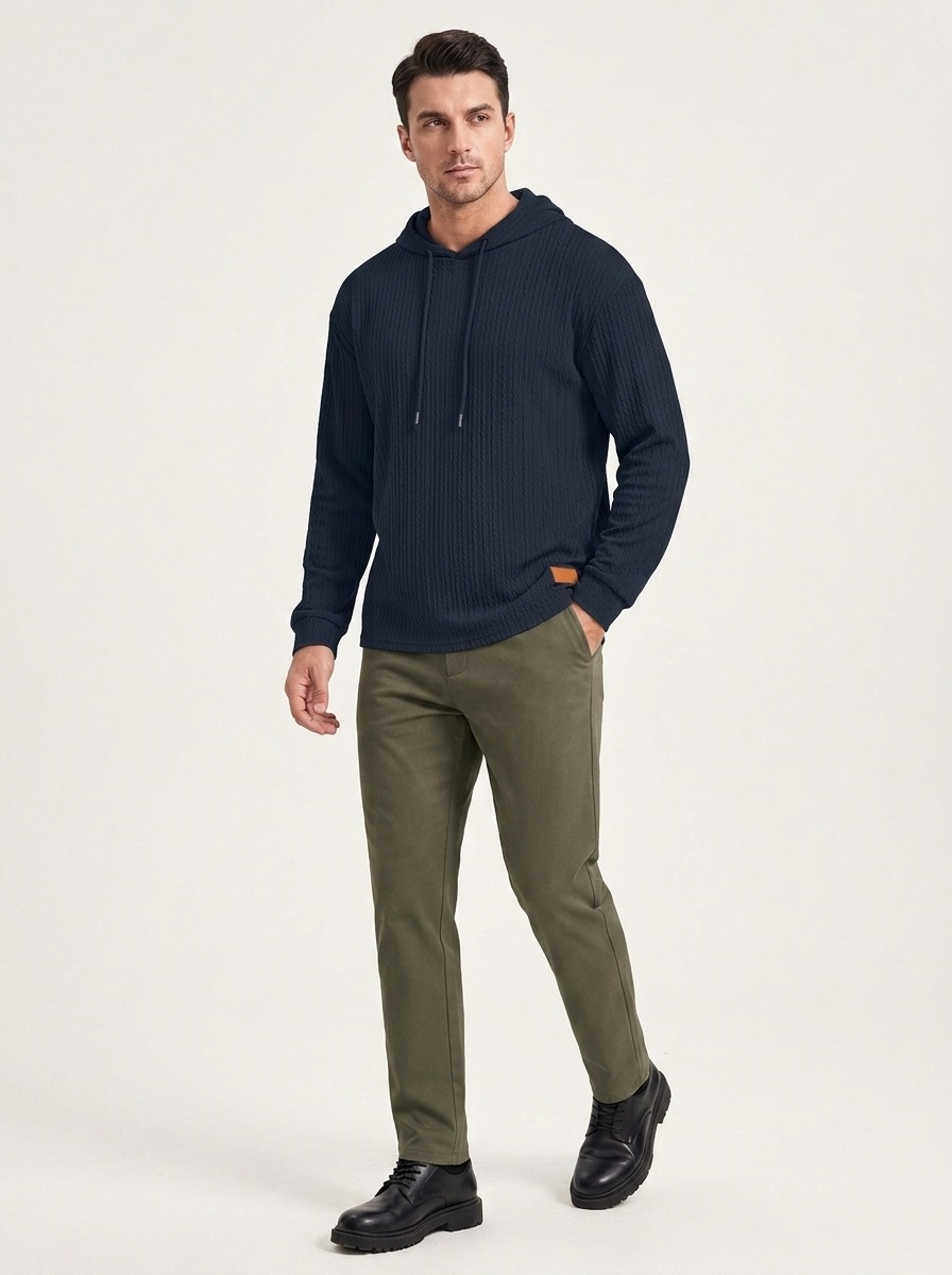 Men's Textured Knit Drawstring Hoodie