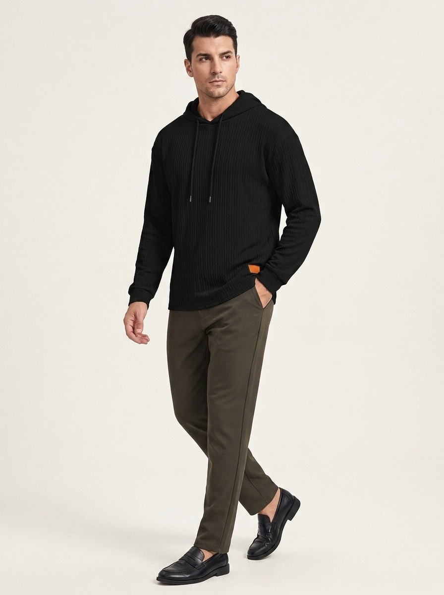 Men's Textured Knit Drawstring Hoodie