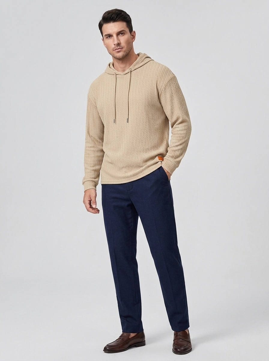 Men's Textured Knit Drawstring Hoodie