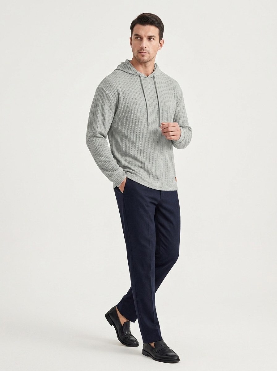 Men's Textured Knit Drawstring Hoodie