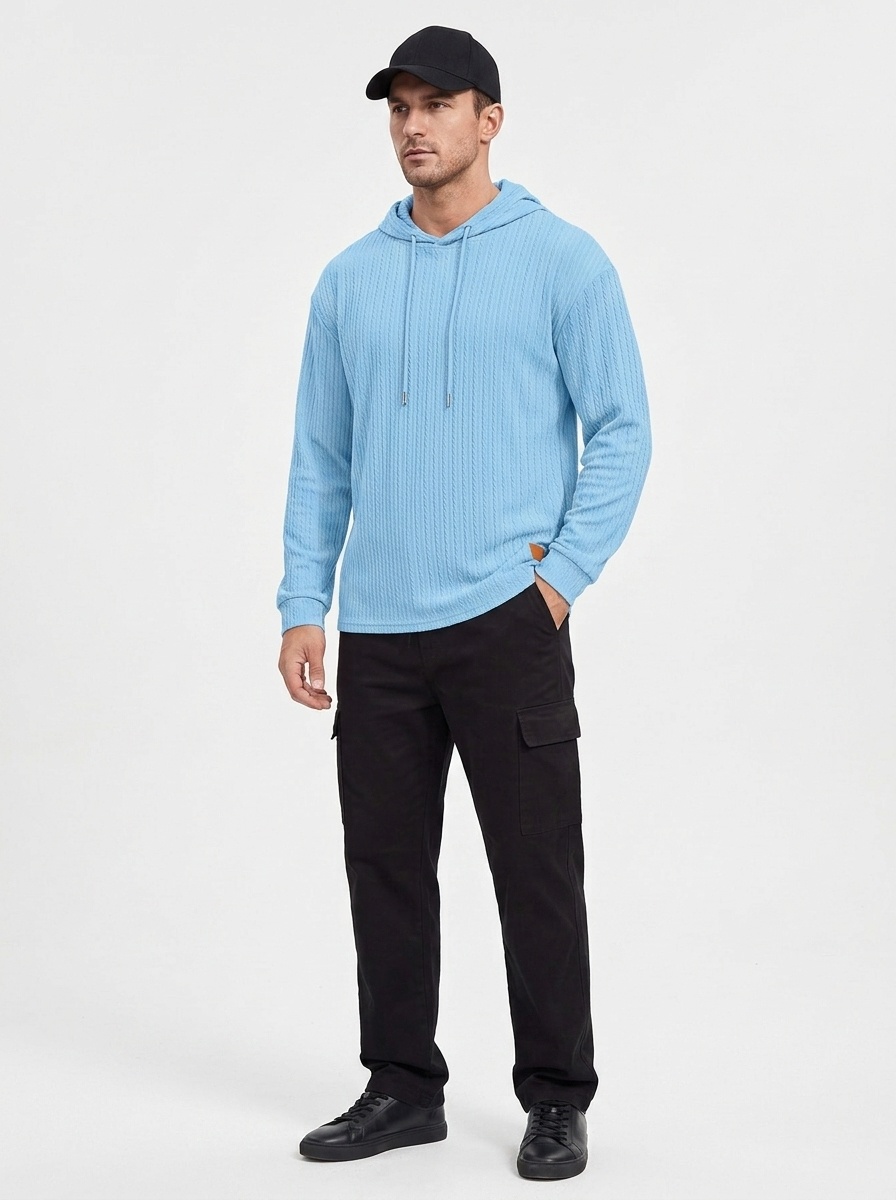 Men's Textured Knit Drawstring Hoodie