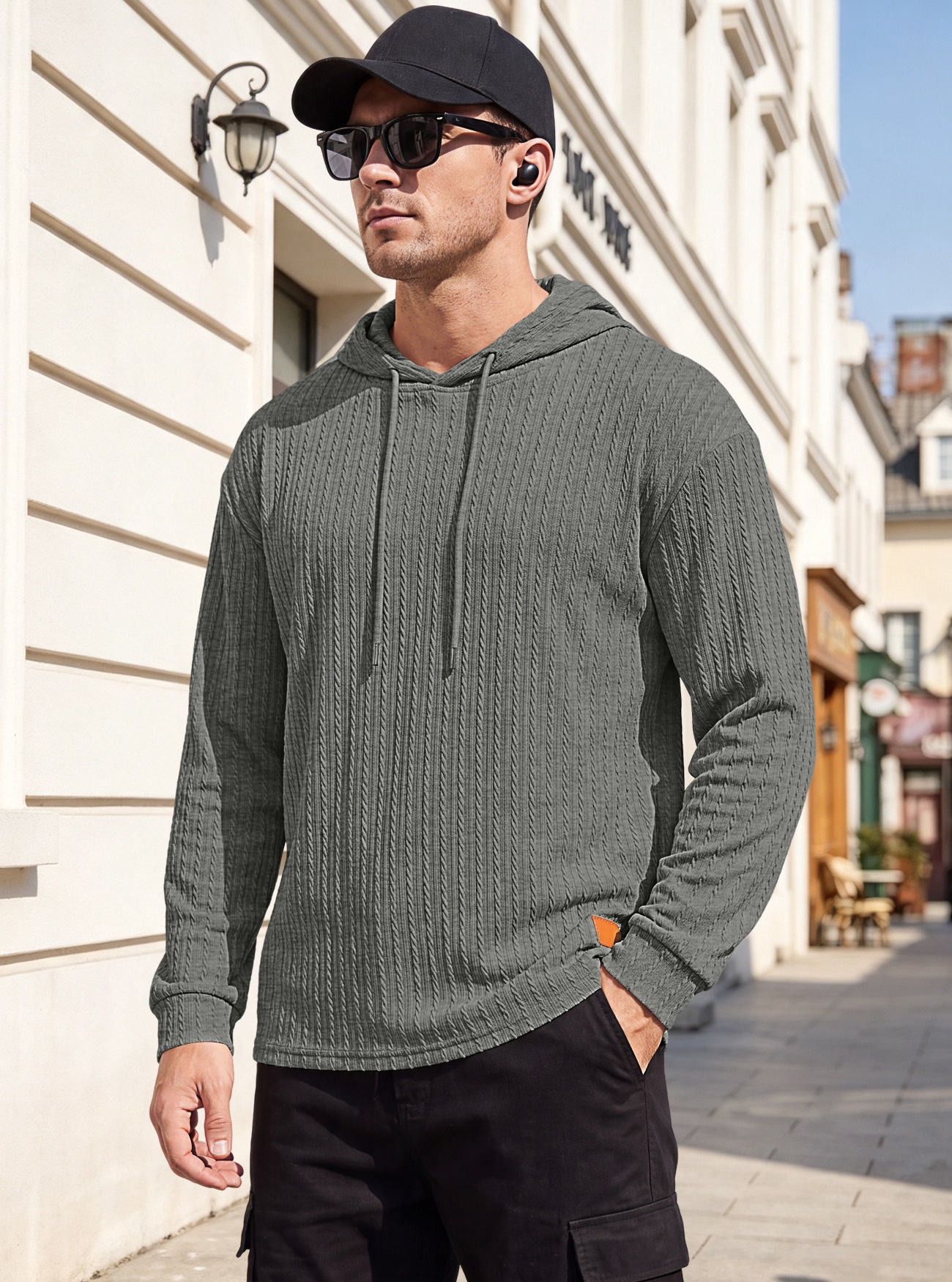 Men's Textured Knit Drawstring Hoodie