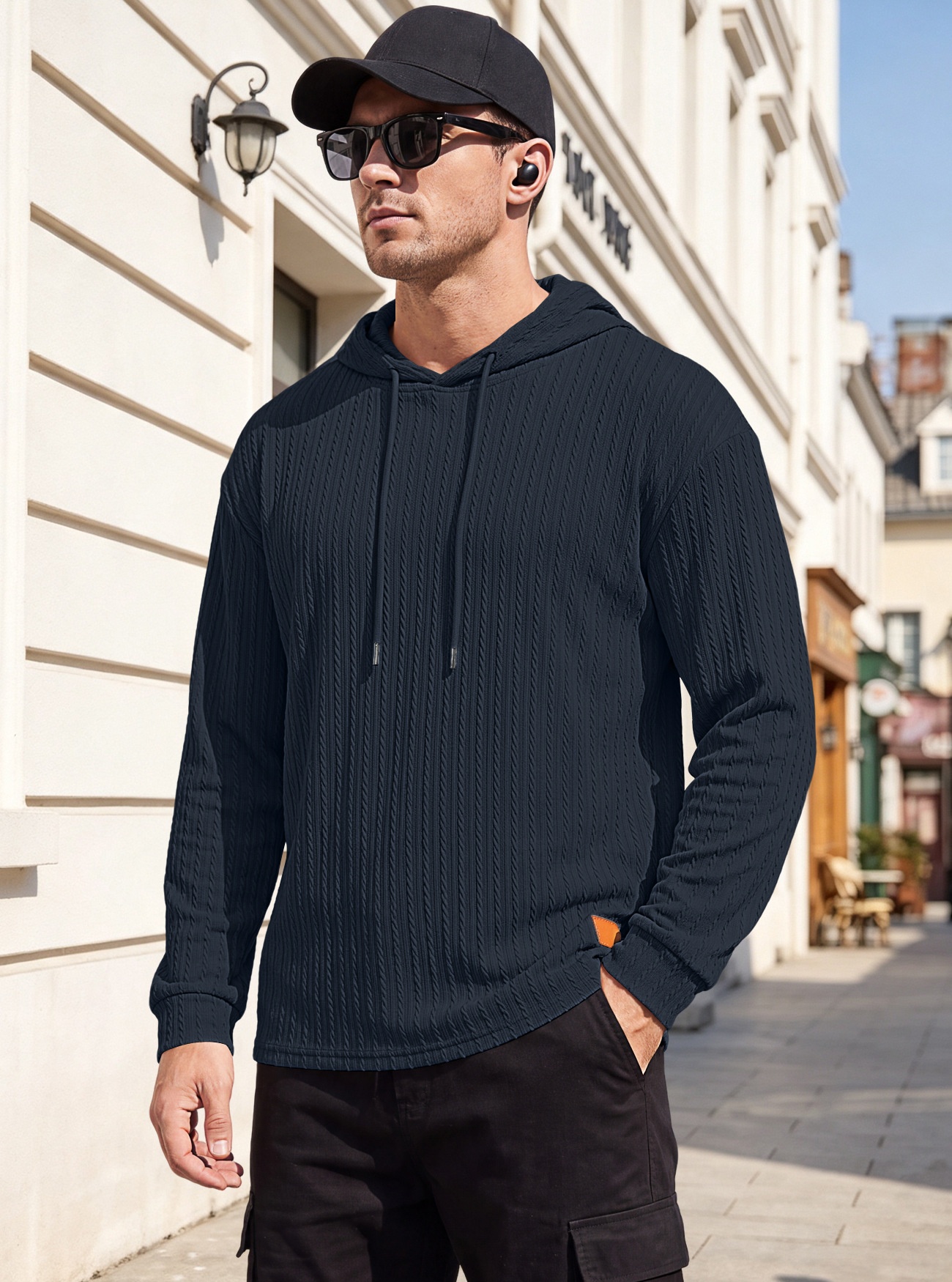 Men's Textured Knit Drawstring Hoodie