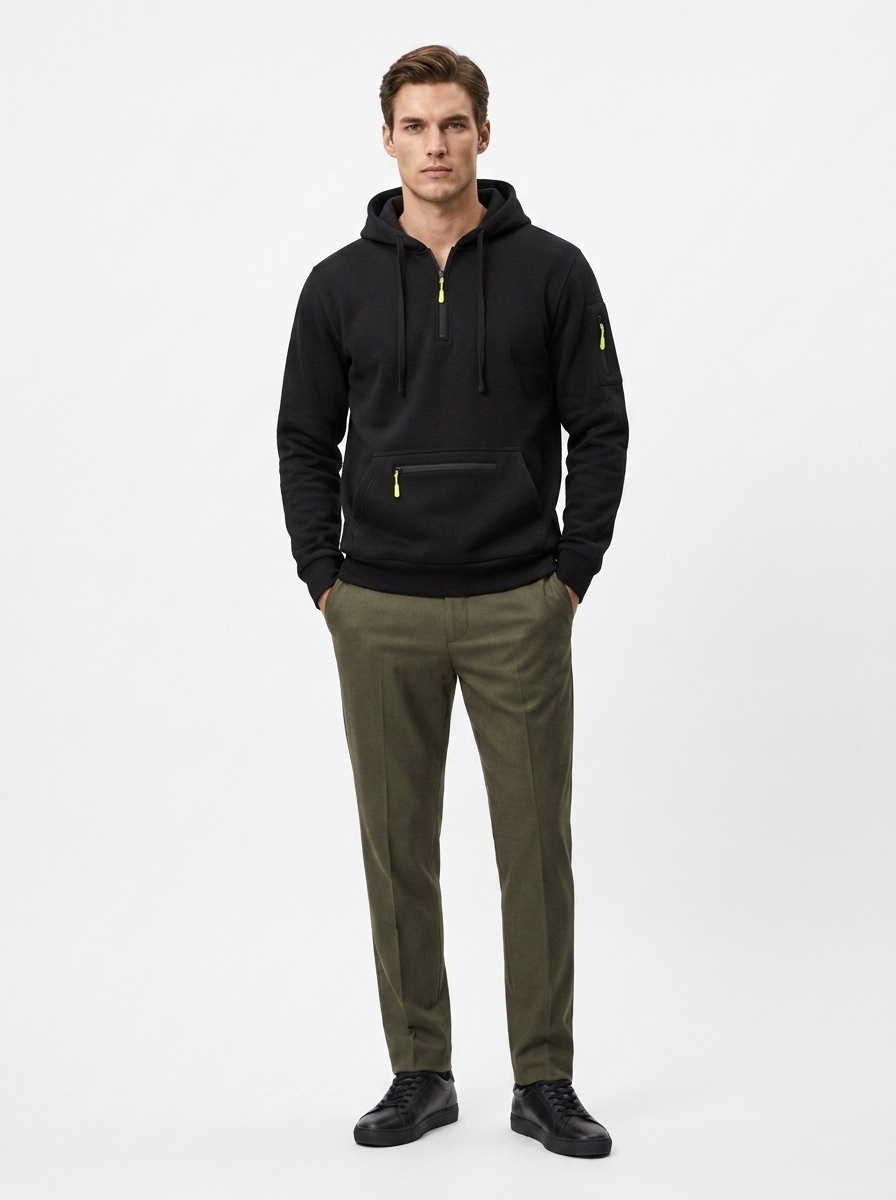 Men's Quarter-Zip Hooded Sweatshirt with Utility Pockets