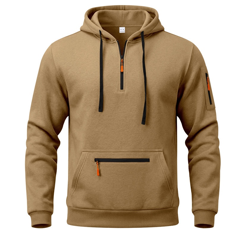 Men's Quarter-Zip Hooded Sweatshirt with Utility Pockets