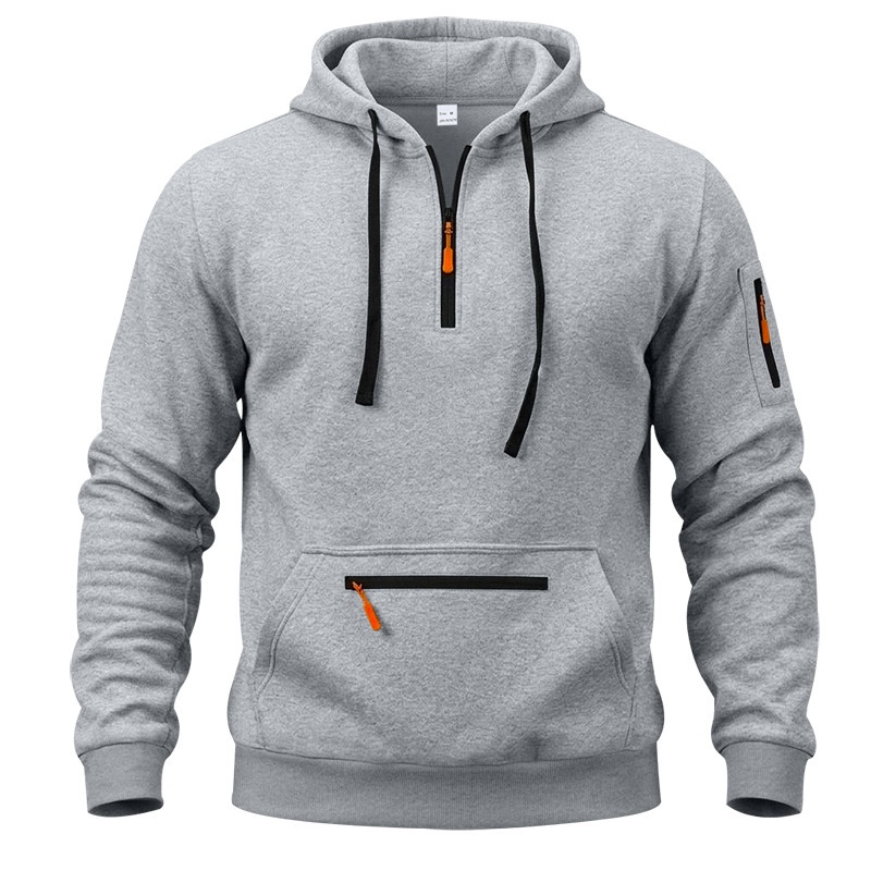 Men's Quarter-Zip Hooded Sweatshirt with Utility Pockets