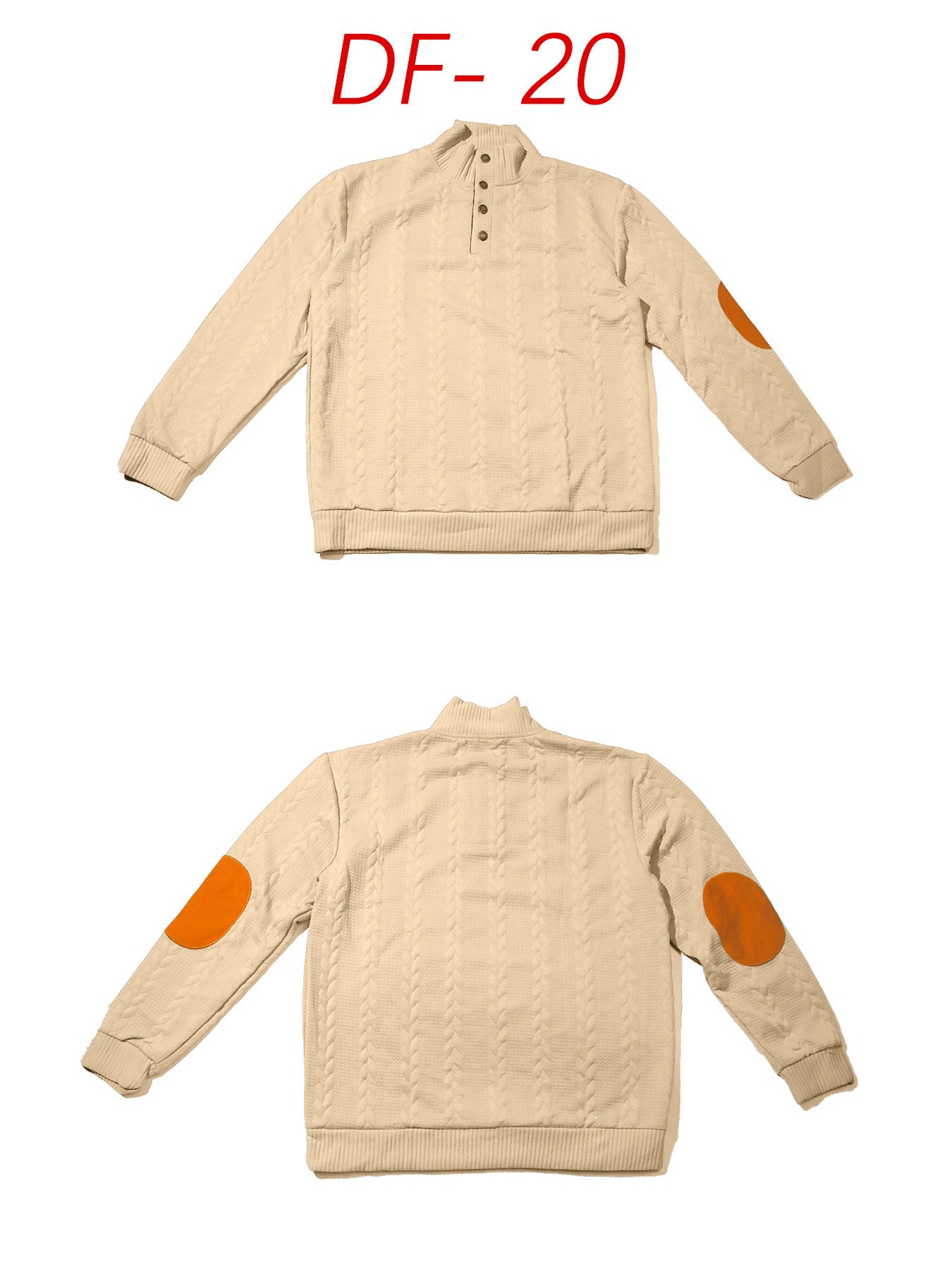 Men's Cable Knit Button Placket Mock Neck Sweater