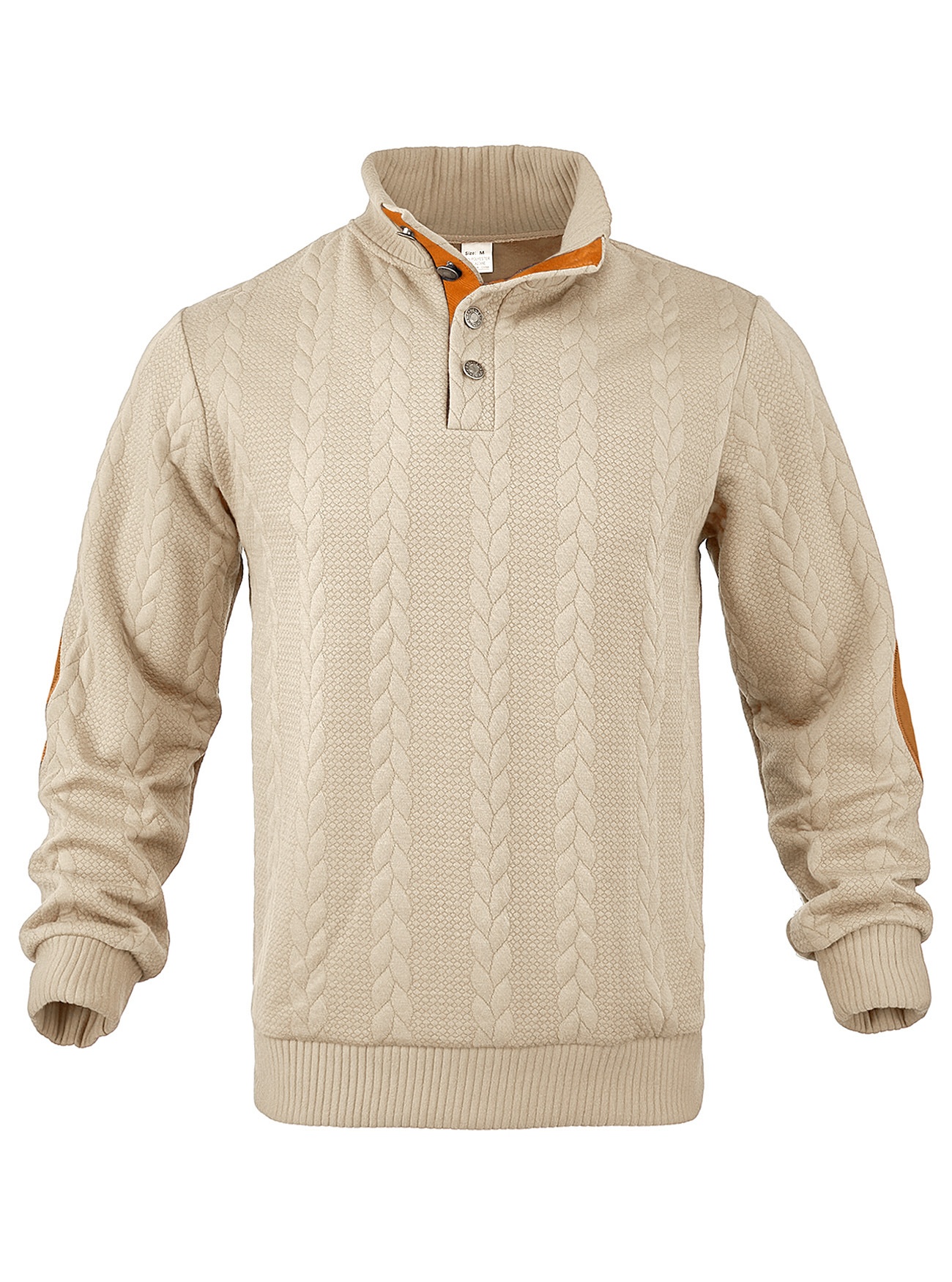 Men's Cable Knit Button Placket Mock Neck Sweater