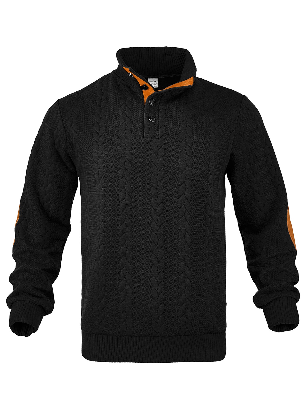 Men's Cable Knit Button Placket Mock Neck Sweater