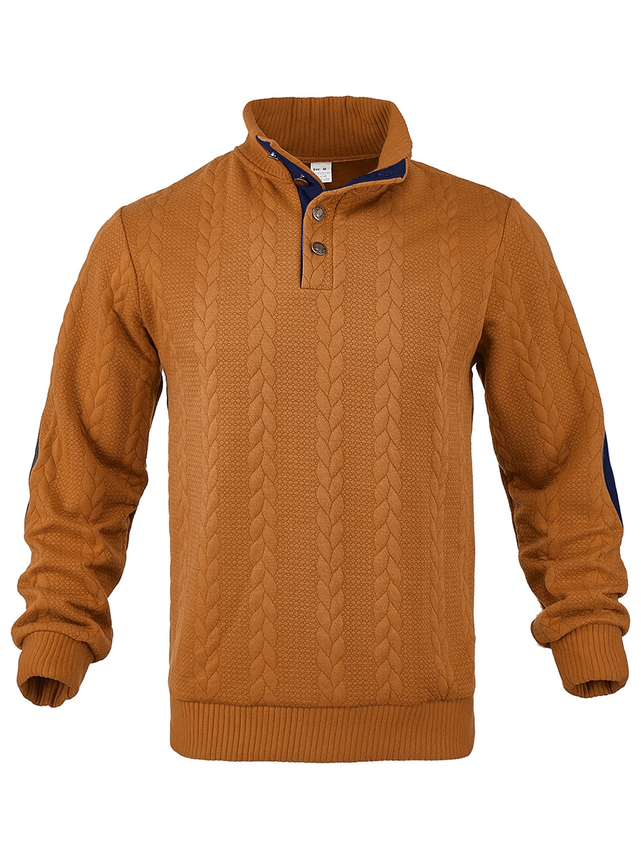 Men's Cable Knit Button Placket Mock Neck Sweater