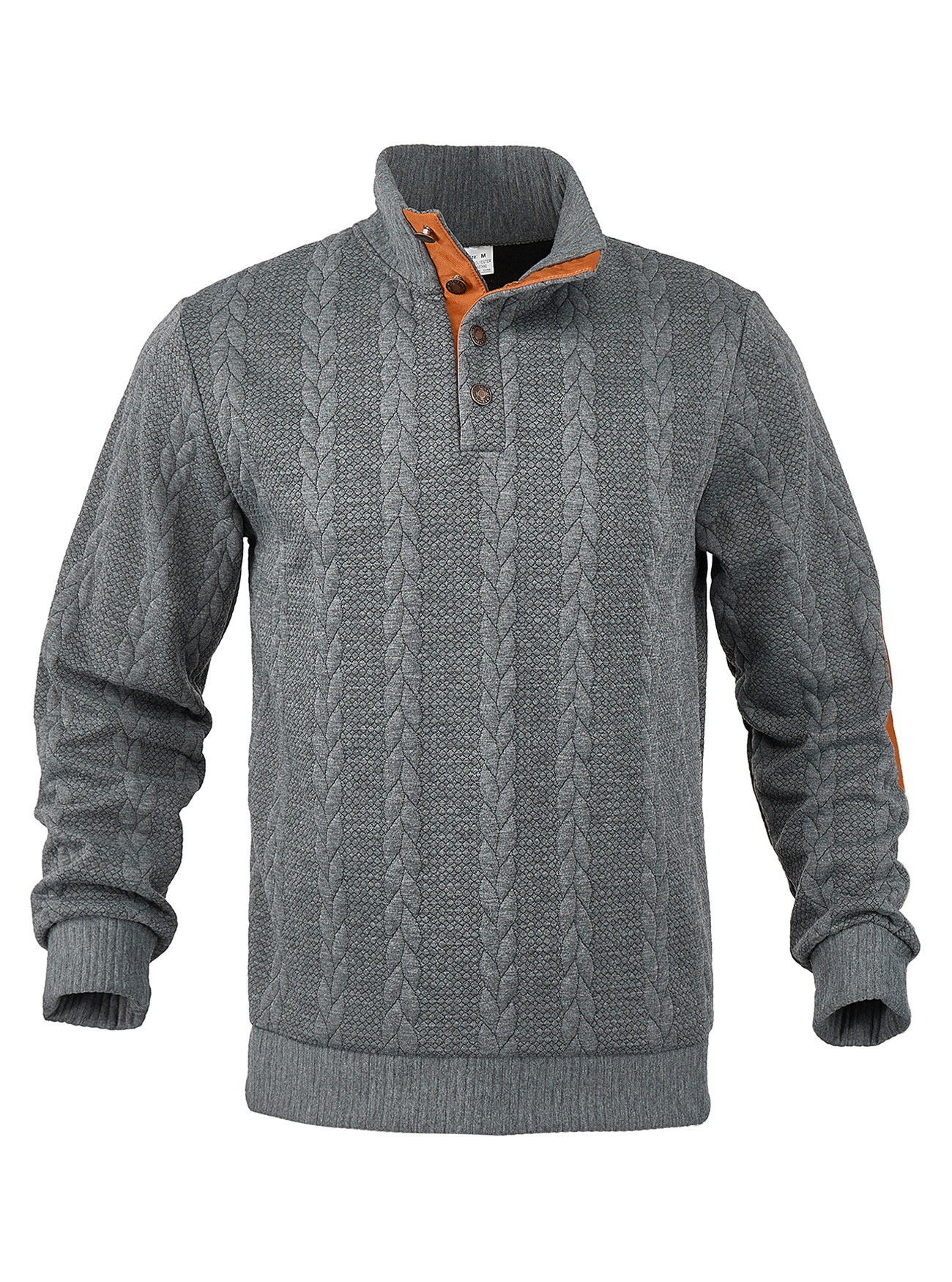 Men's Cable Knit Button Placket Mock Neck Sweater