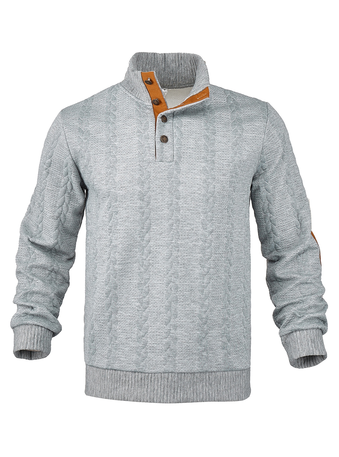 Men's Cable Knit Button Placket Mock Neck Sweater