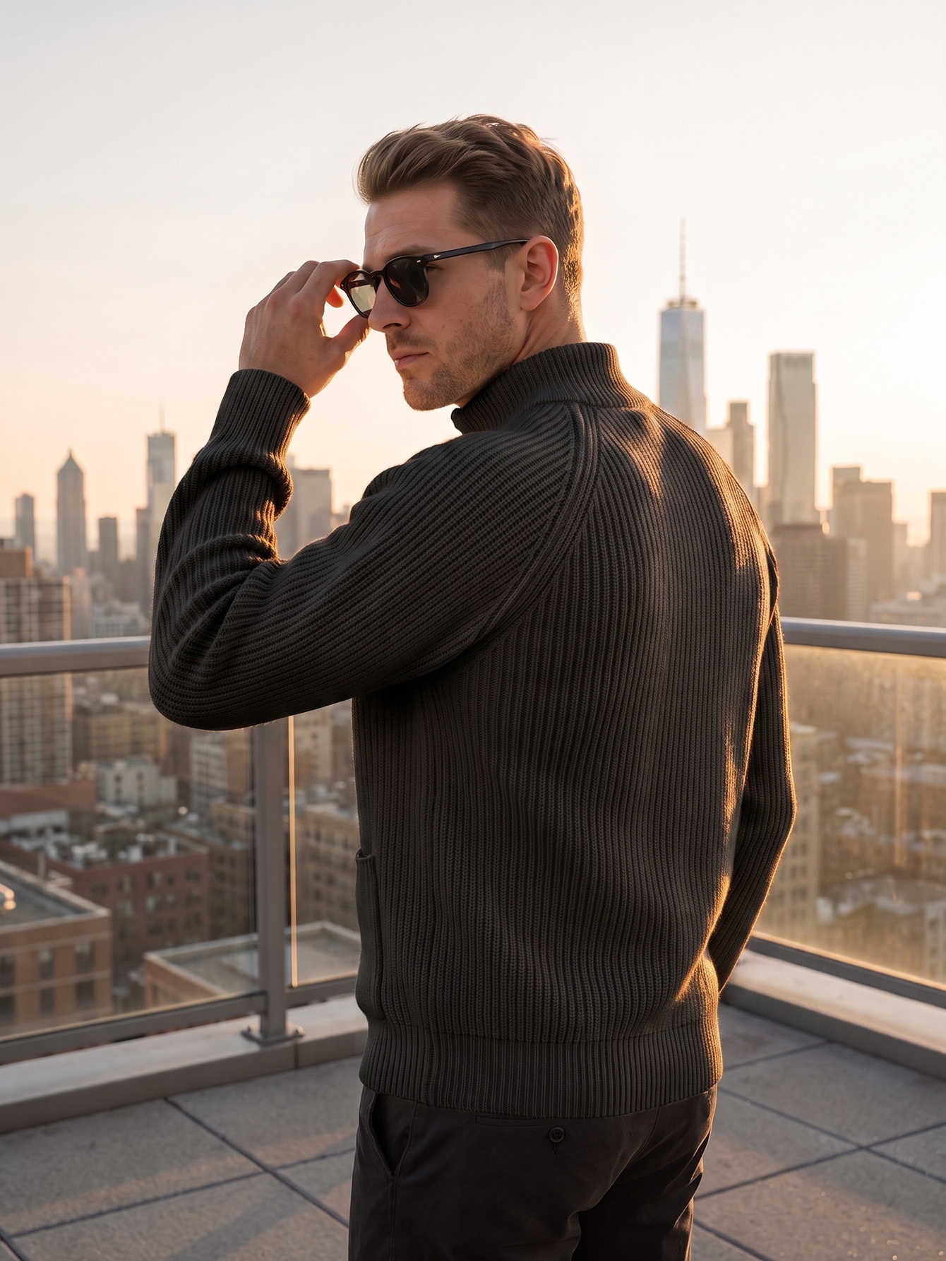 Men's Full-Zip Ribbed Knit Cardigan with Pockets