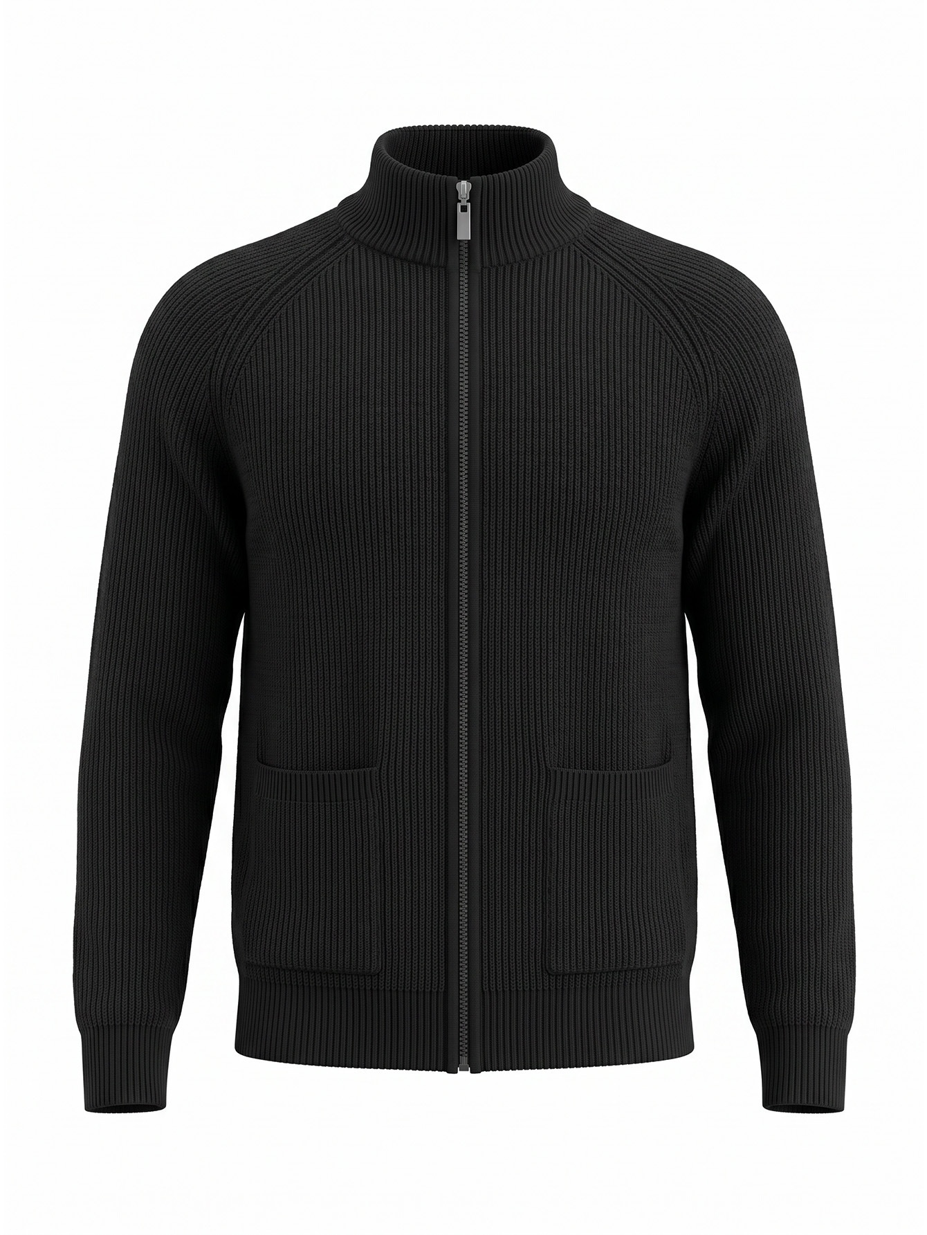 Men's Full-Zip Ribbed Knit Cardigan with Pockets