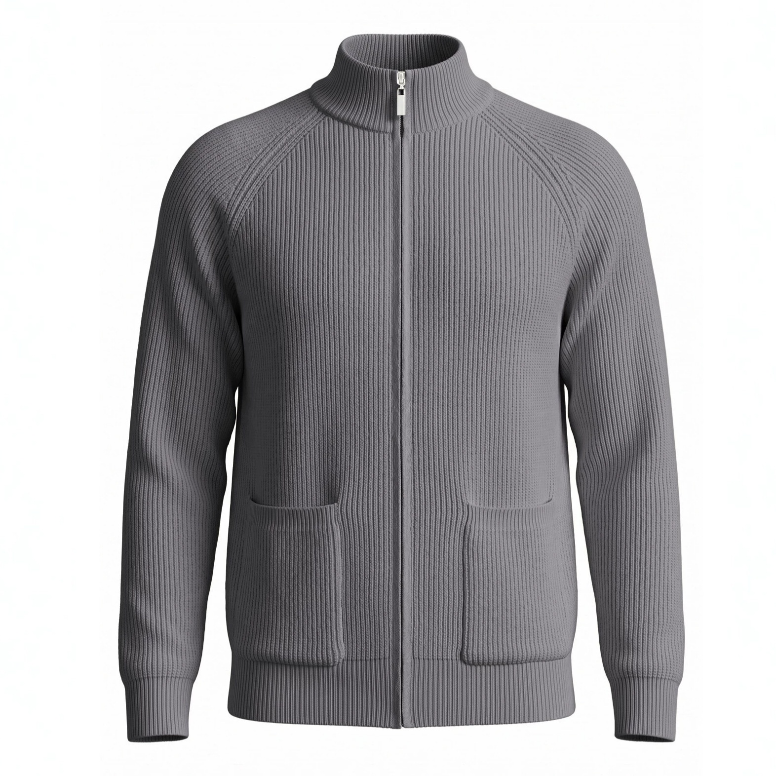 Men's Full-Zip Ribbed Knit Cardigan with Pockets