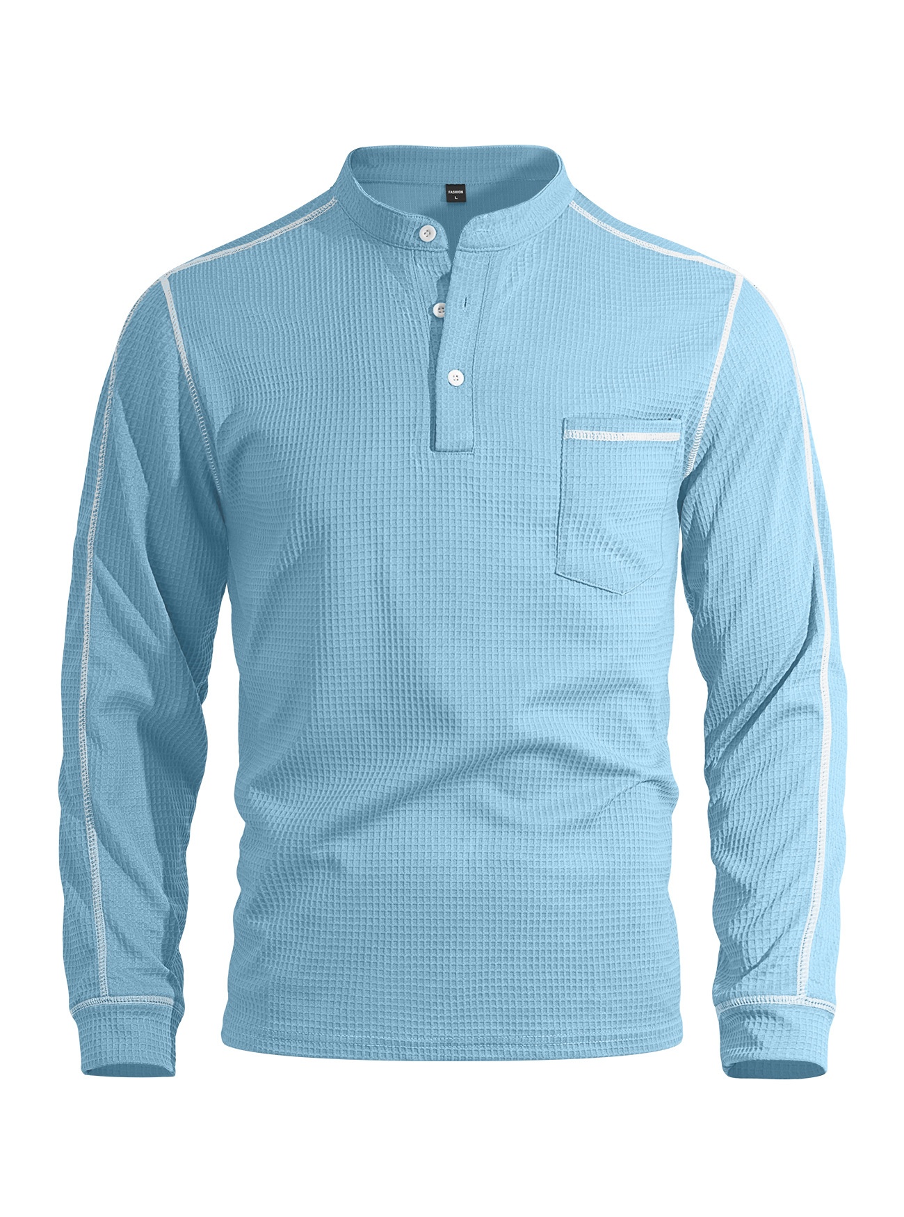 Men's Waffle Knit Henley Shirt Long Sleeve Casual Top