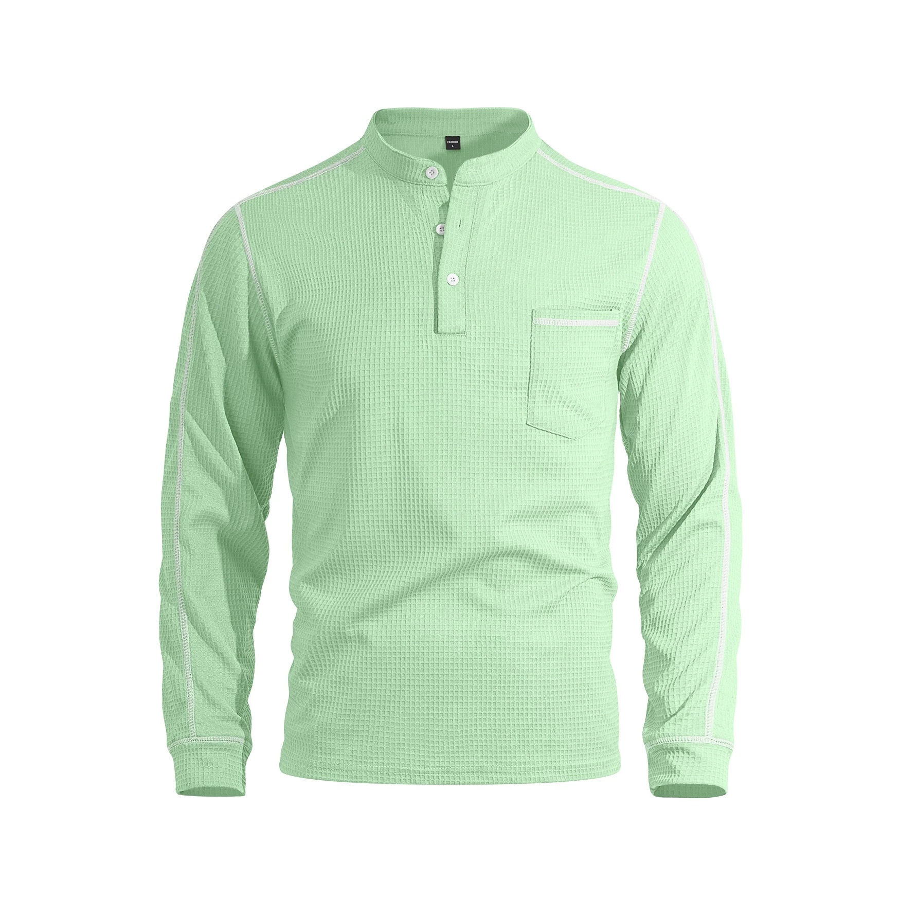 Men's Waffle Knit Henley Shirt Long Sleeve Casual Top