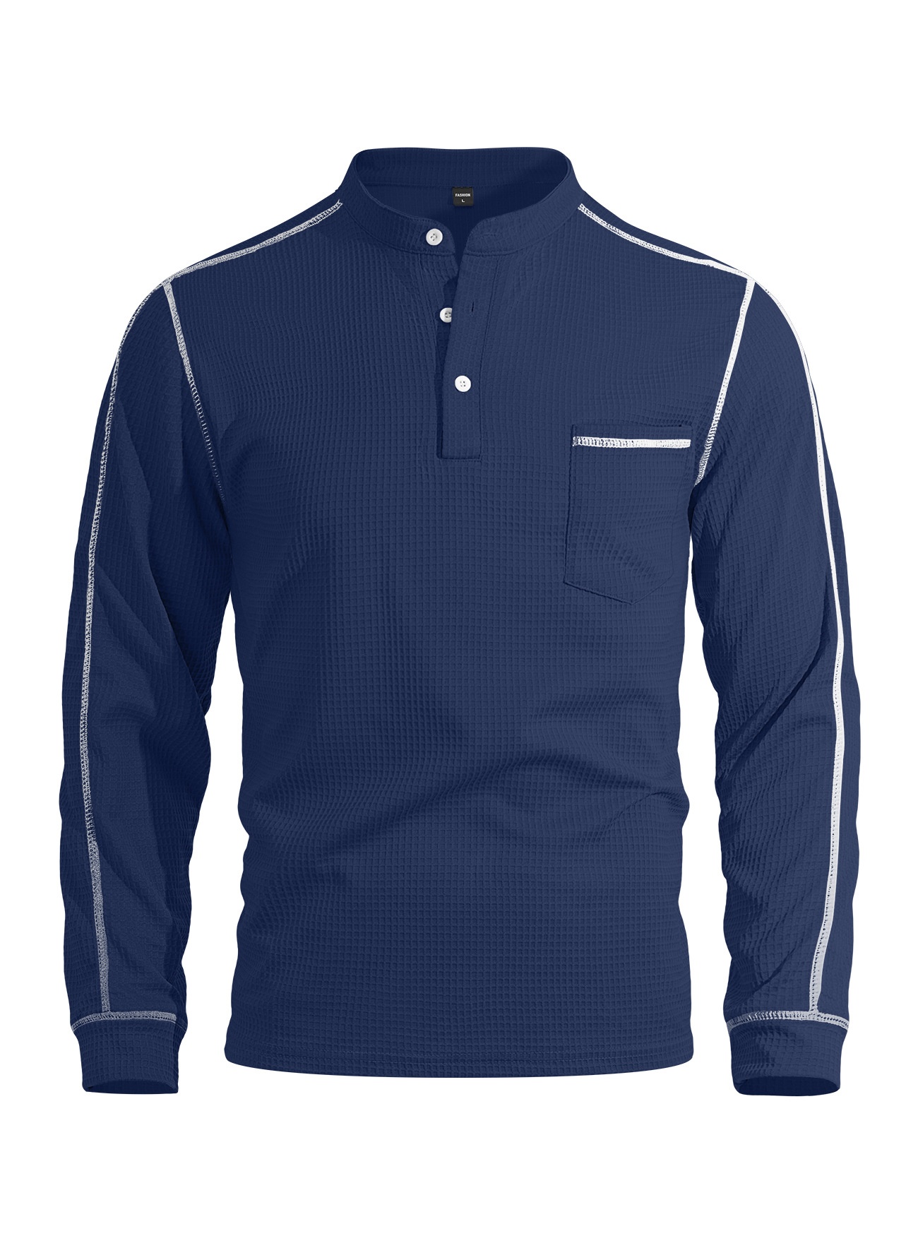 Men's Waffle Knit Henley Shirt Long Sleeve Casual Top