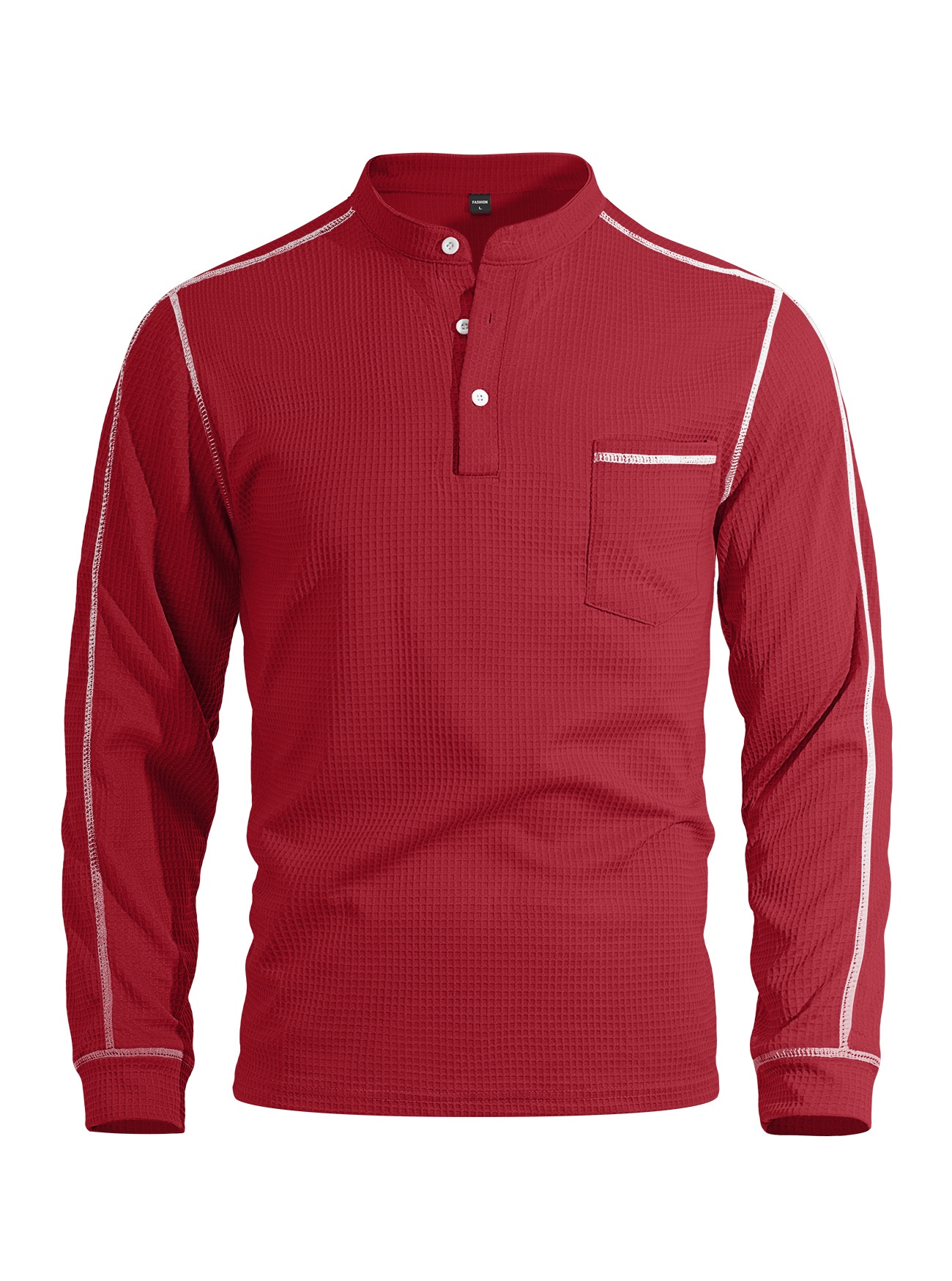 Men's Waffle Knit Henley Shirt Long Sleeve Casual Top