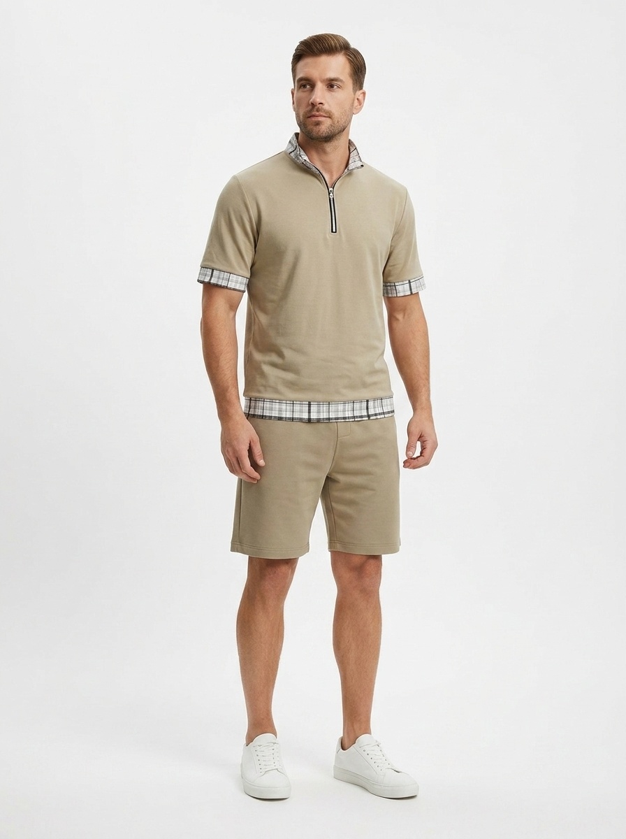 Men's Plaid Trim Quarter-Zip Polo Shirt