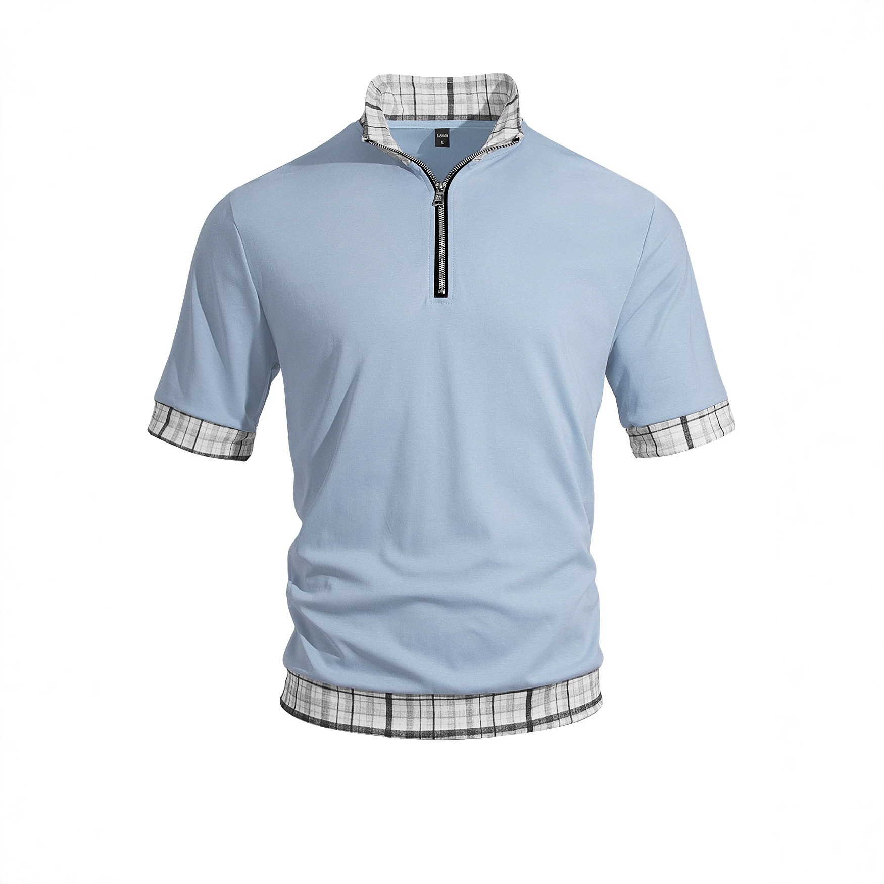 Men's Plaid Trim Quarter-Zip Polo Shirt