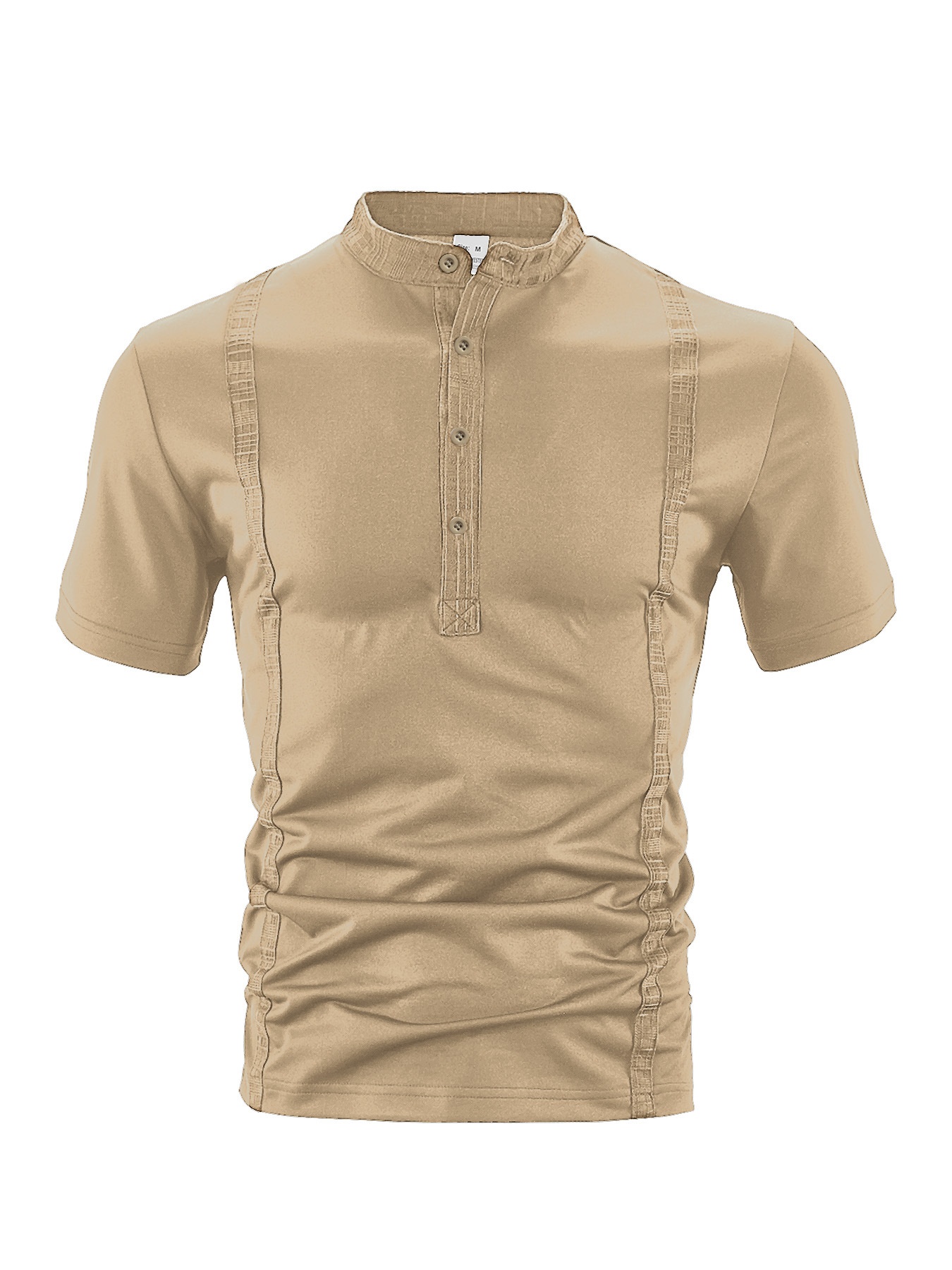 Men's Casual Short Sleeve Henley Shirt with Band Collar