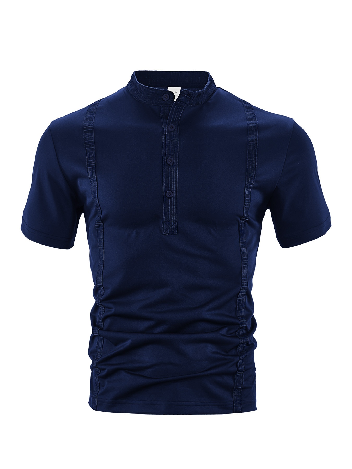 Men's Casual Short Sleeve Henley Shirt with Band Collar