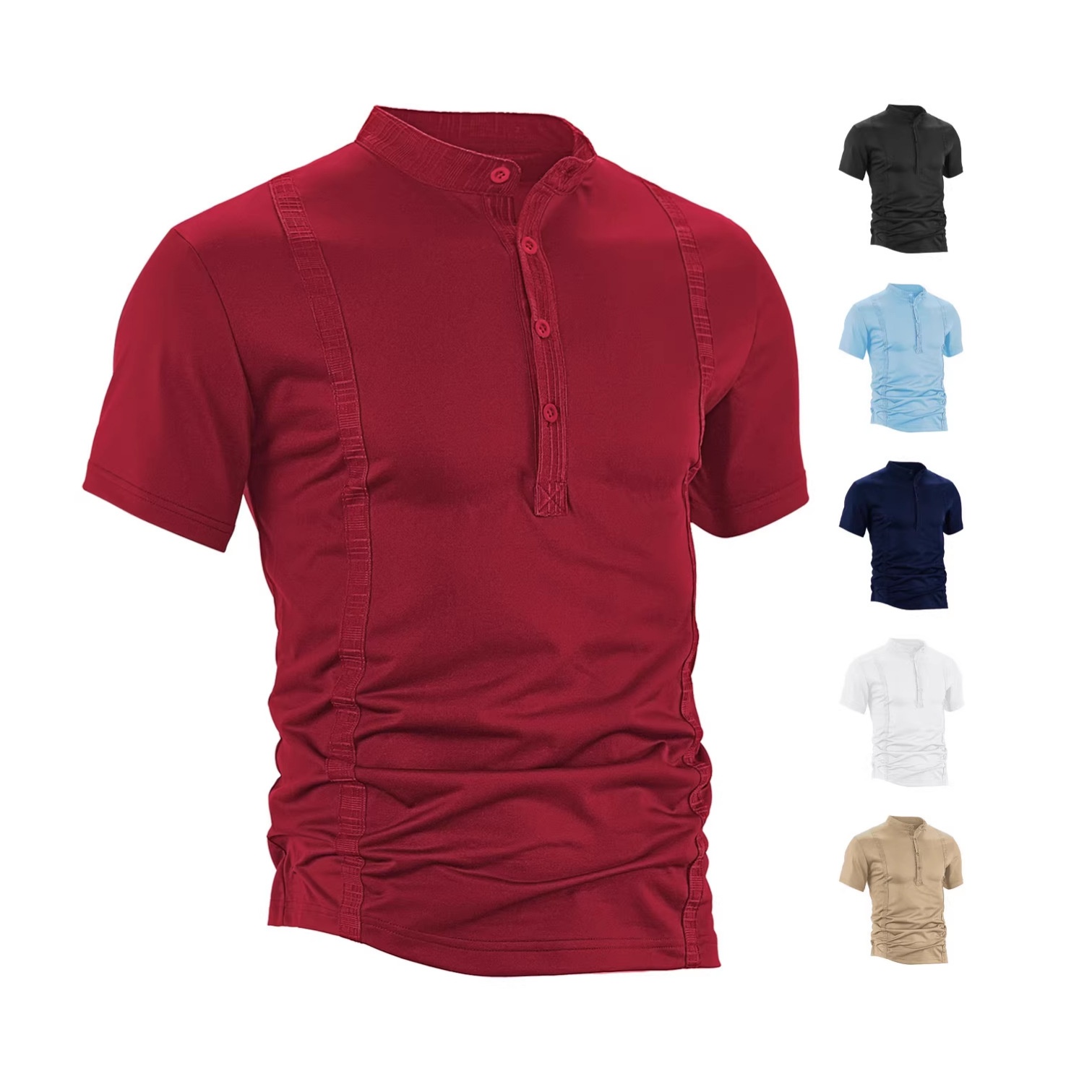 Men's Casual Short Sleeve Henley Shirt with Band Collar
