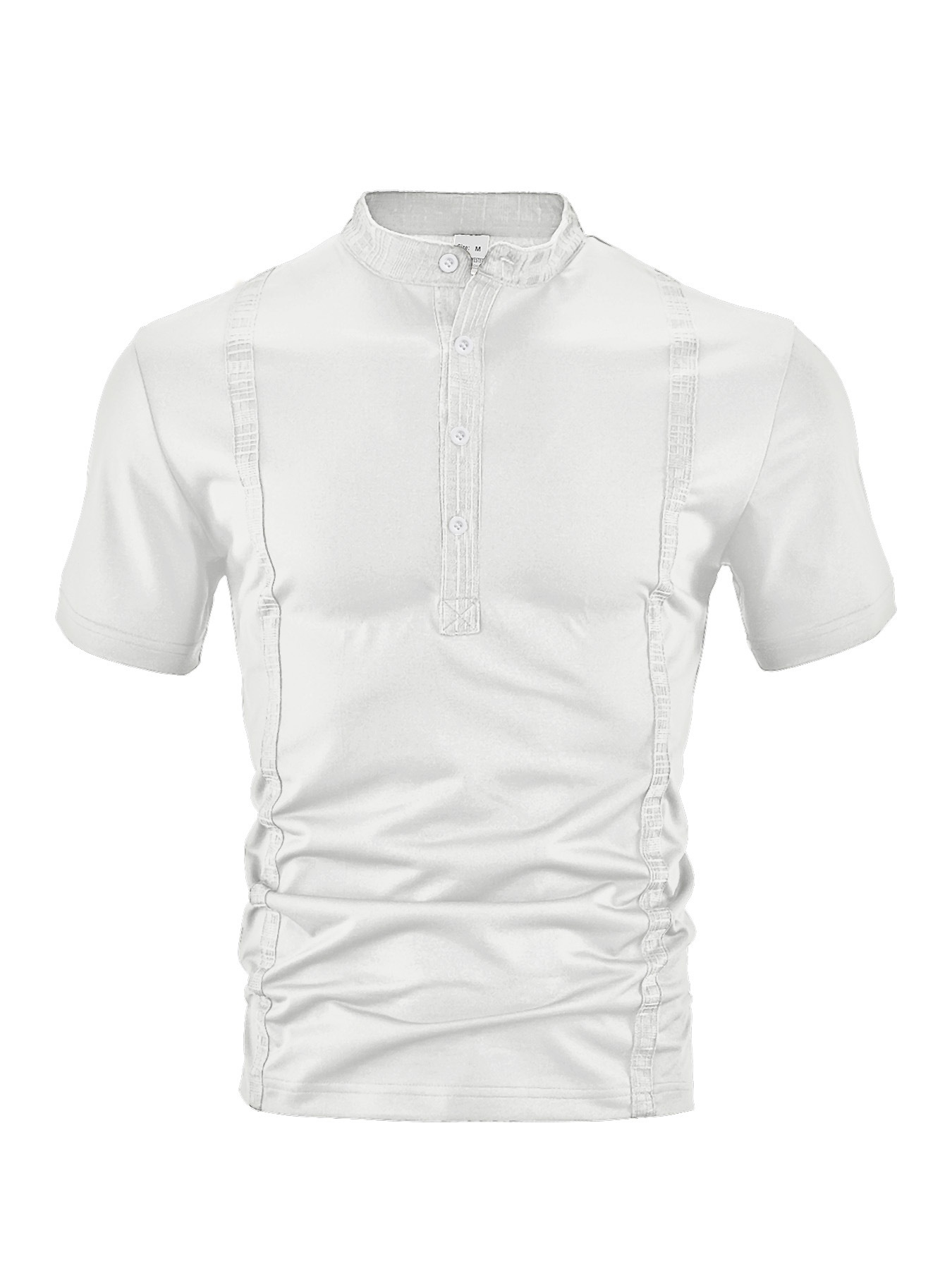 Men's Casual Short Sleeve Henley Shirt with Band Collar