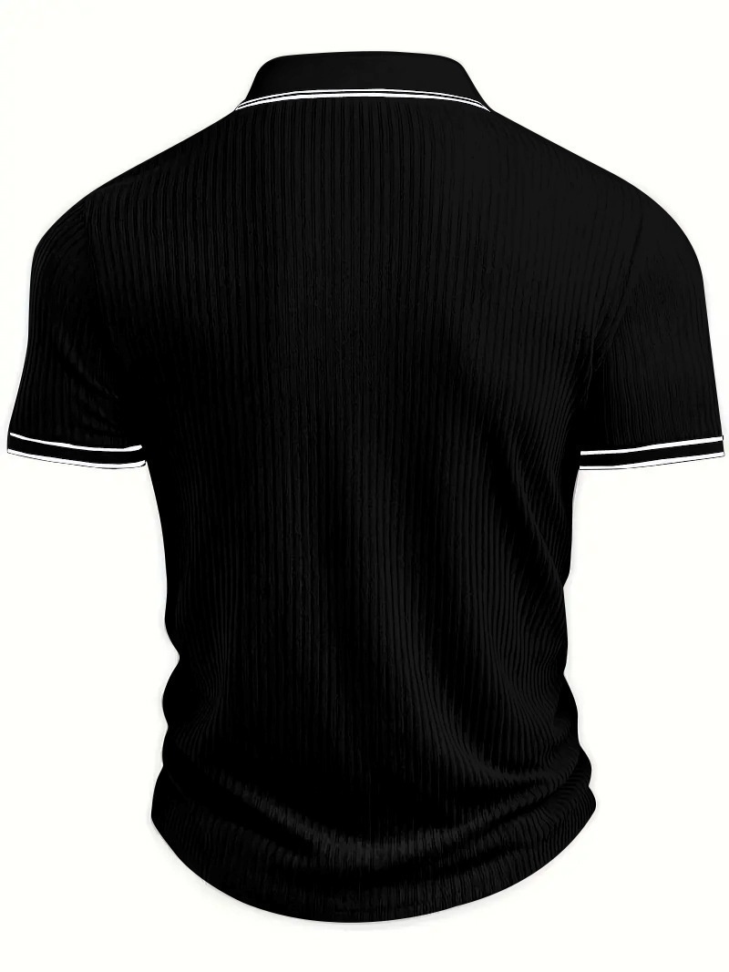 Men's Ribbed Knit Polo Shirt - Short Sleeve Casual Top