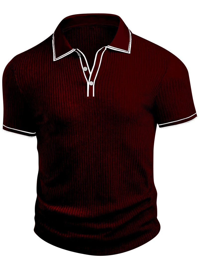 Men's Ribbed Knit Polo Shirt - Short Sleeve Casual Top