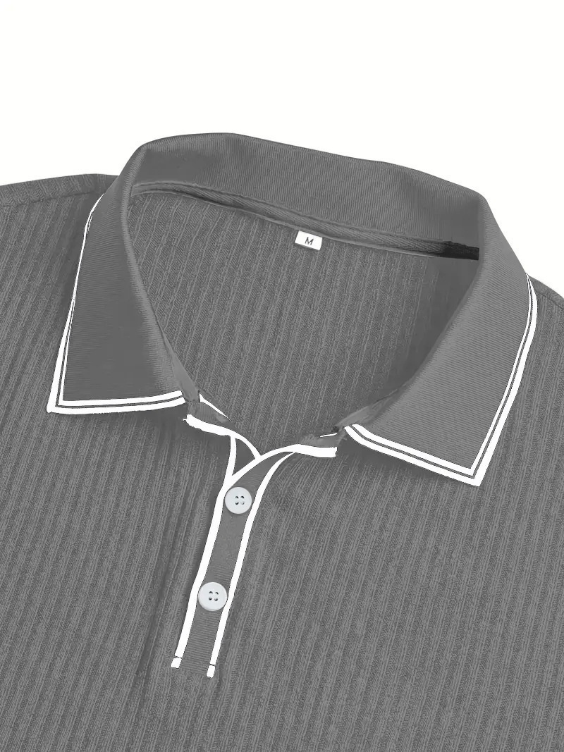 Men's Ribbed Knit Polo Shirt - Short Sleeve Casual Top