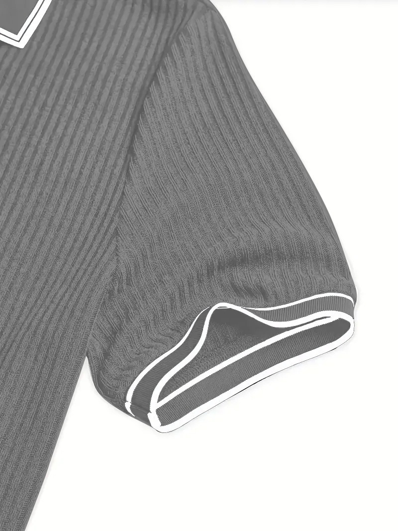 Men's Ribbed Knit Polo Shirt - Short Sleeve Casual Top