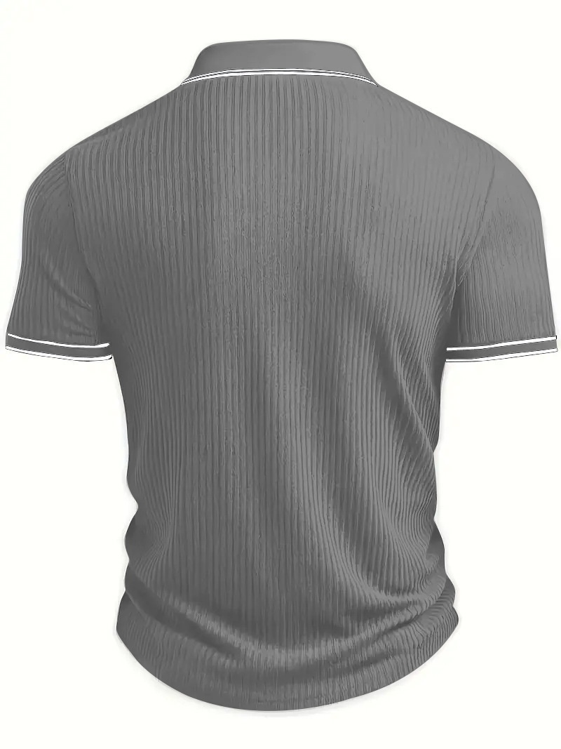Men's Ribbed Knit Polo Shirt - Short Sleeve Casual Top