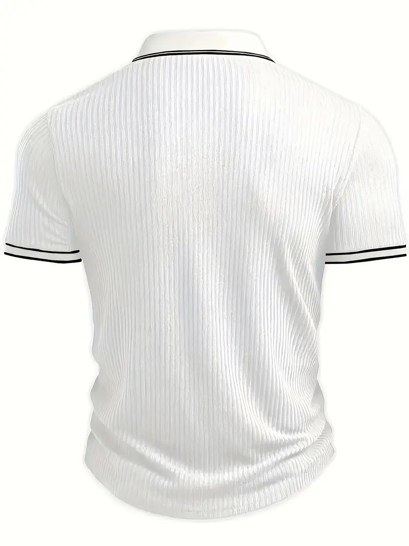 Men's Ribbed Knit Polo Shirt - Short Sleeve Casual Top