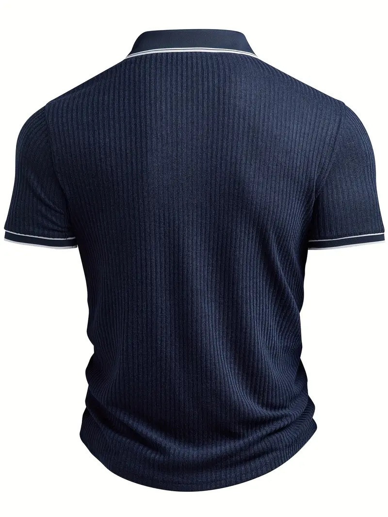 Men's Ribbed Knit Polo Shirt - Short Sleeve Casual Top