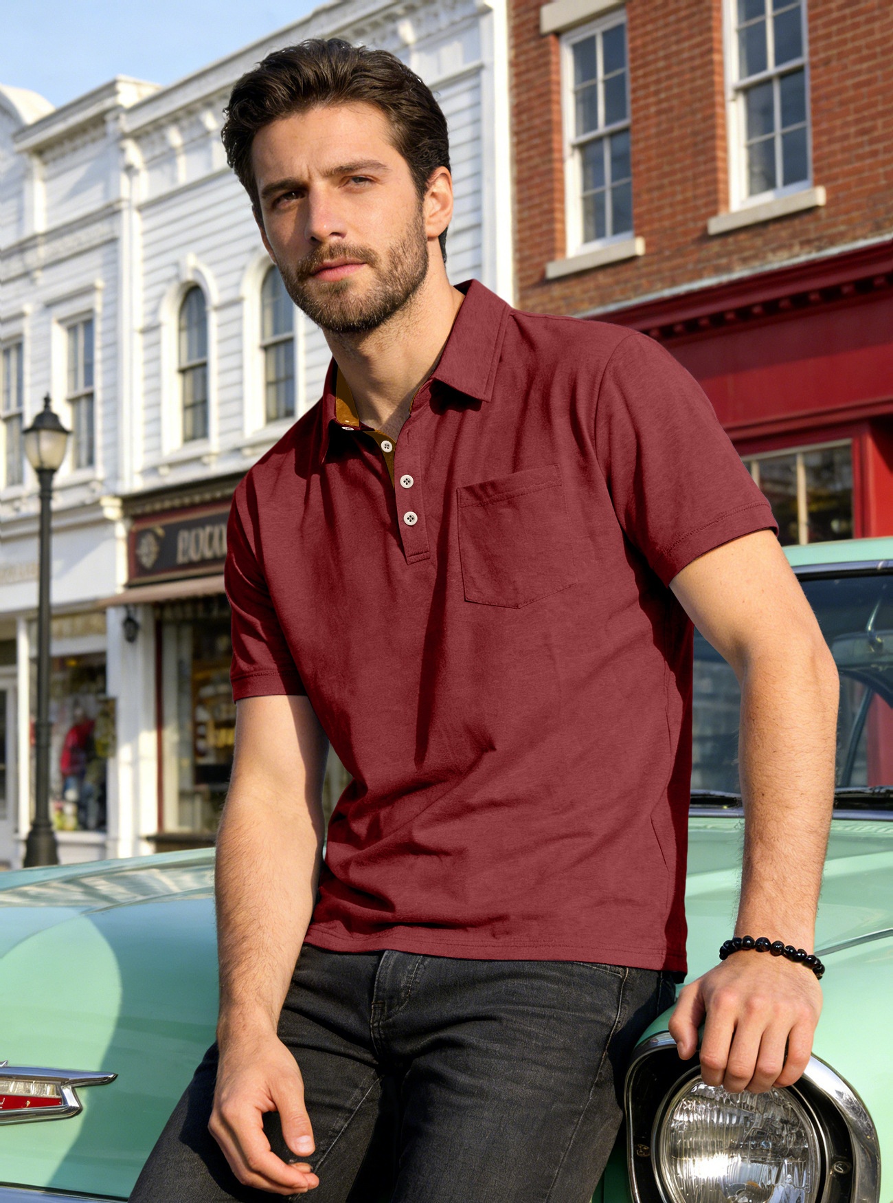 Men's Casual Short Sleeve Polo Shirt with Pocket