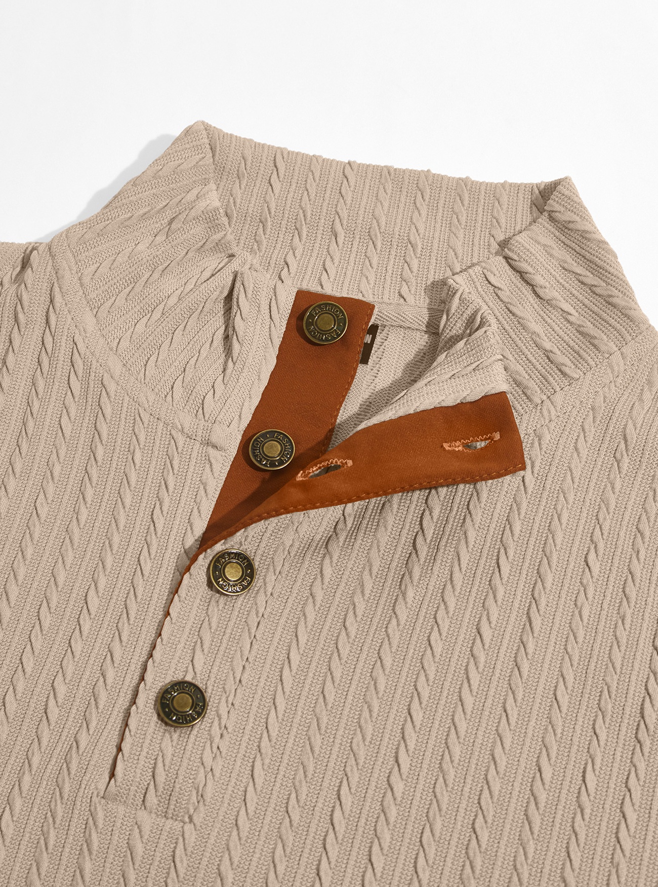 Men's Cable Knit Mock Neck Button Pullover Sweater