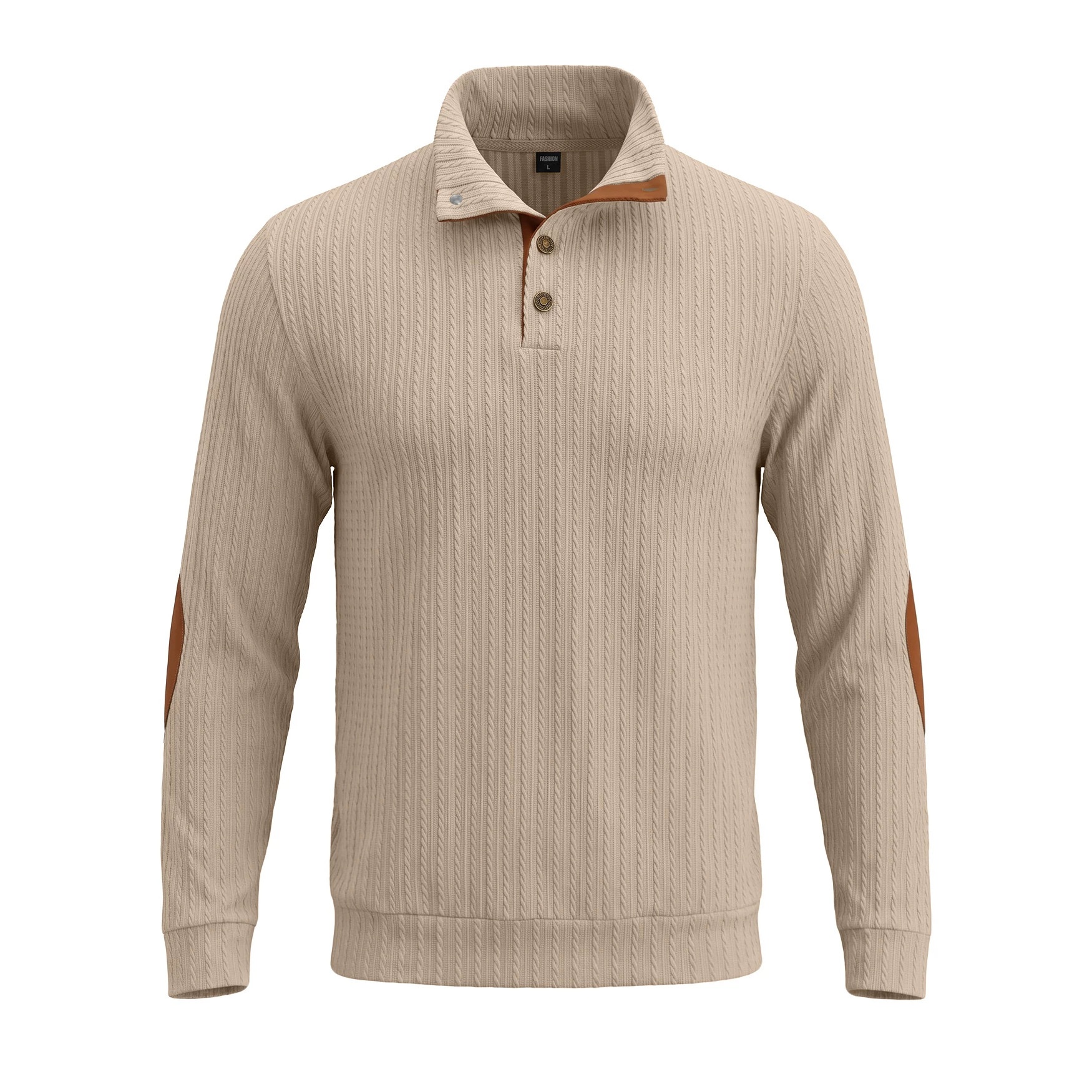 Men's Cable Knit Mock Neck Button Pullover Sweater