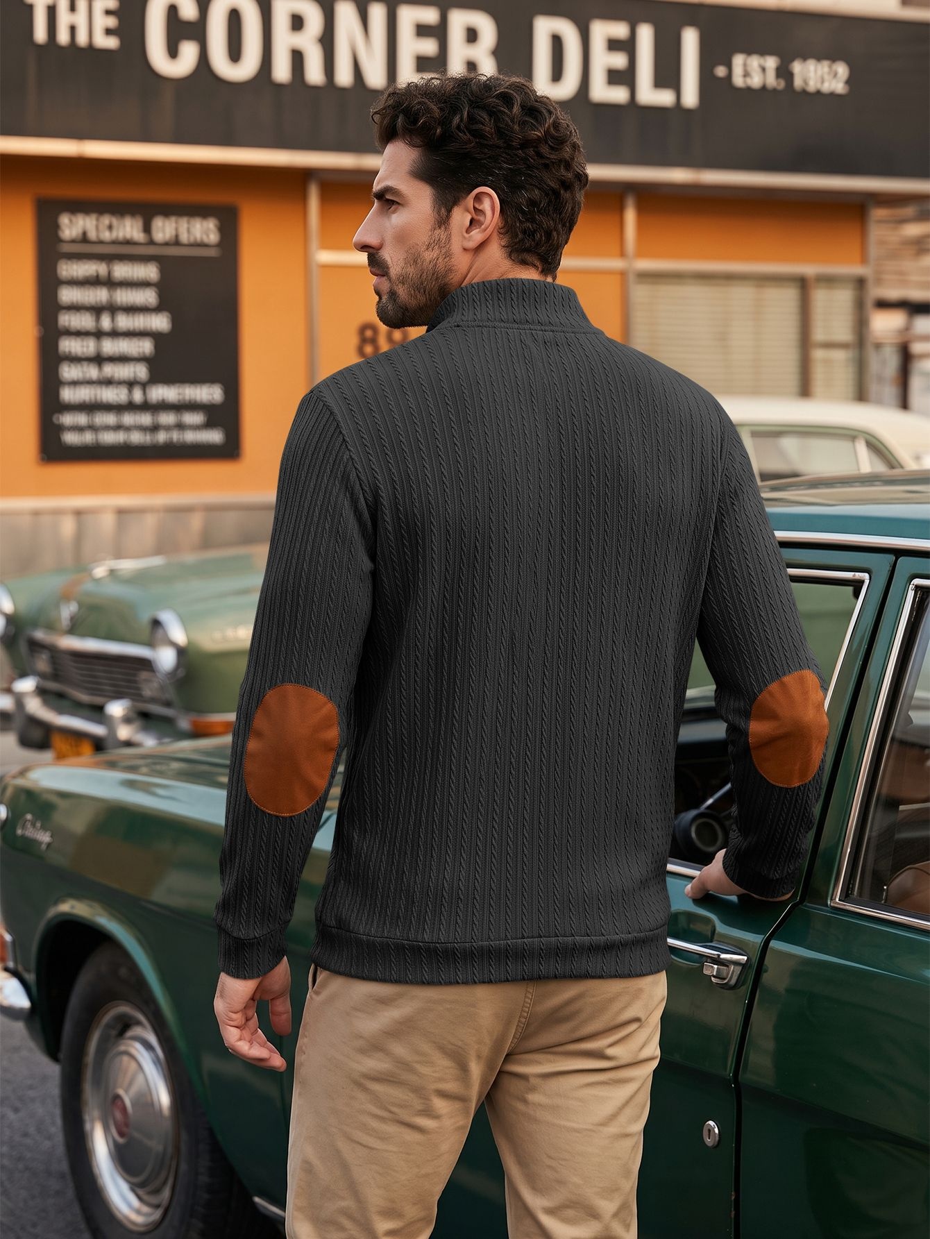 Men's Cable Knit Mock Neck Button Pullover Sweater