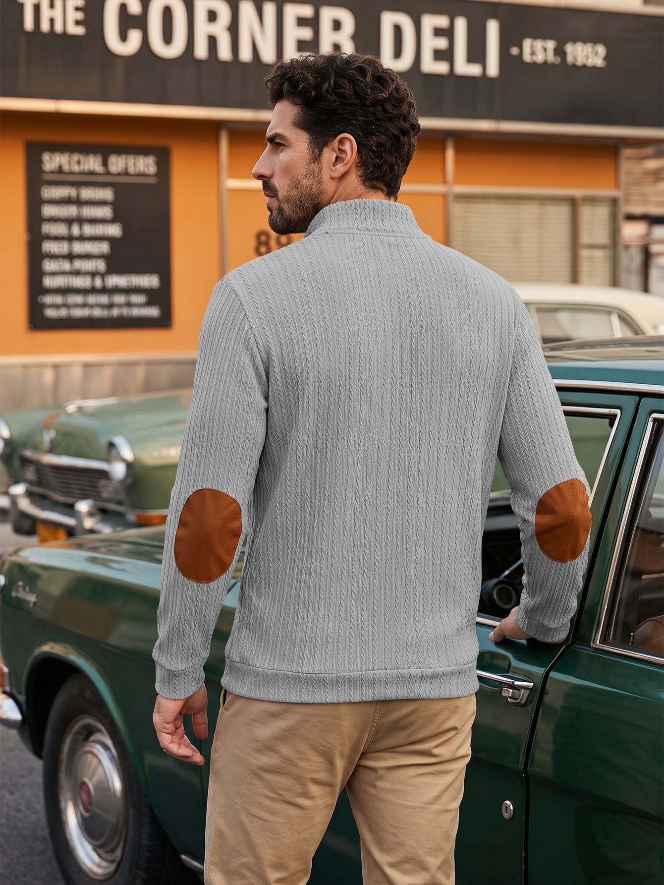 Men's Cable Knit Mock Neck Button Pullover Sweater
