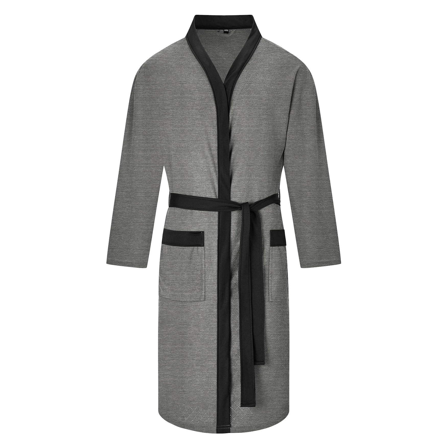 Men's Waffle Knit Robe with Contrast Trim & Pockets