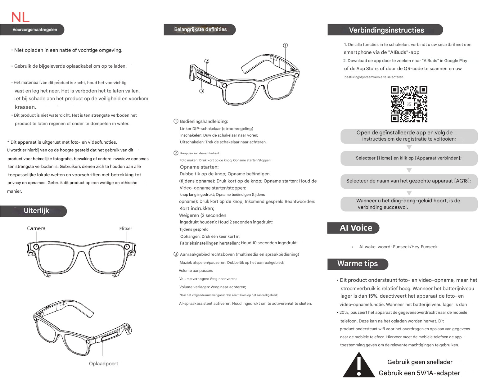 AG18 Black TR90 Smart AI Glasses #BS1223-0004