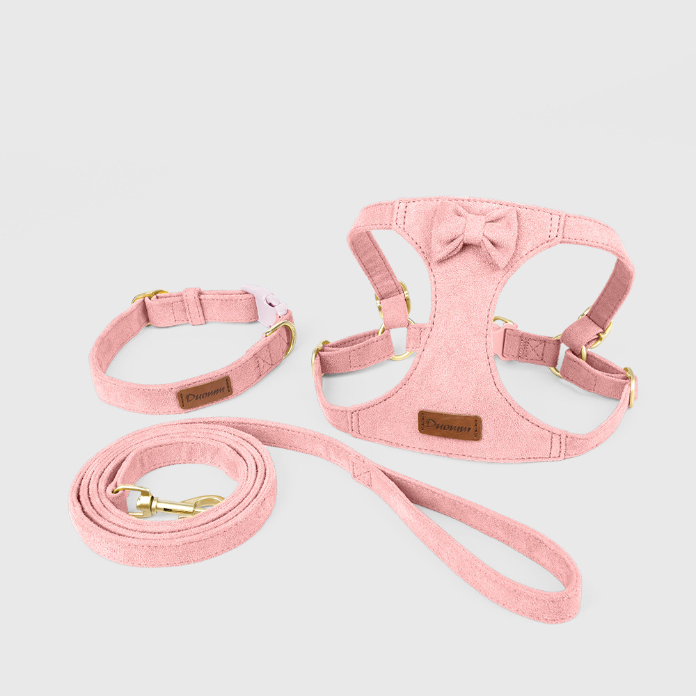 Soft Suede Pet Harness & Leash Set with Bow for Small Dogs