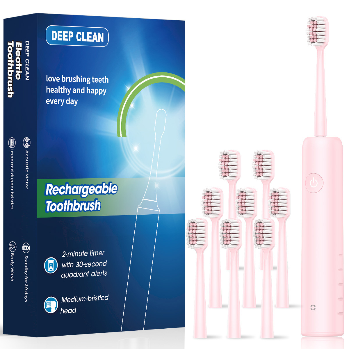 Deep Clean Rechargeable Acoustic Electric Toothbrush, 2-Minute Timer, Soft Dupont Bristles