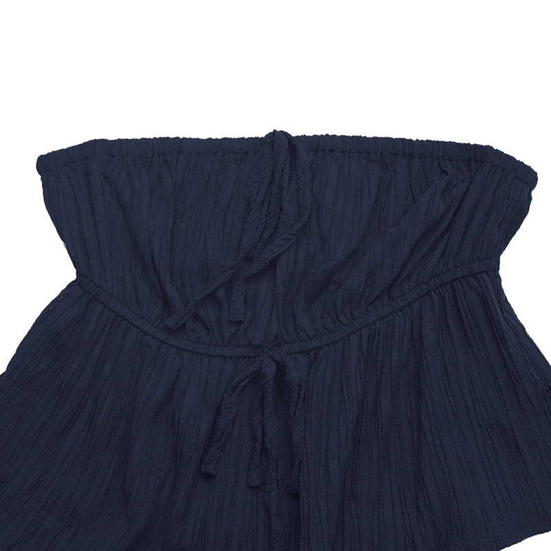 Women's Strapless Crinkle Two Piece Set - Top & Wide Leg Pants