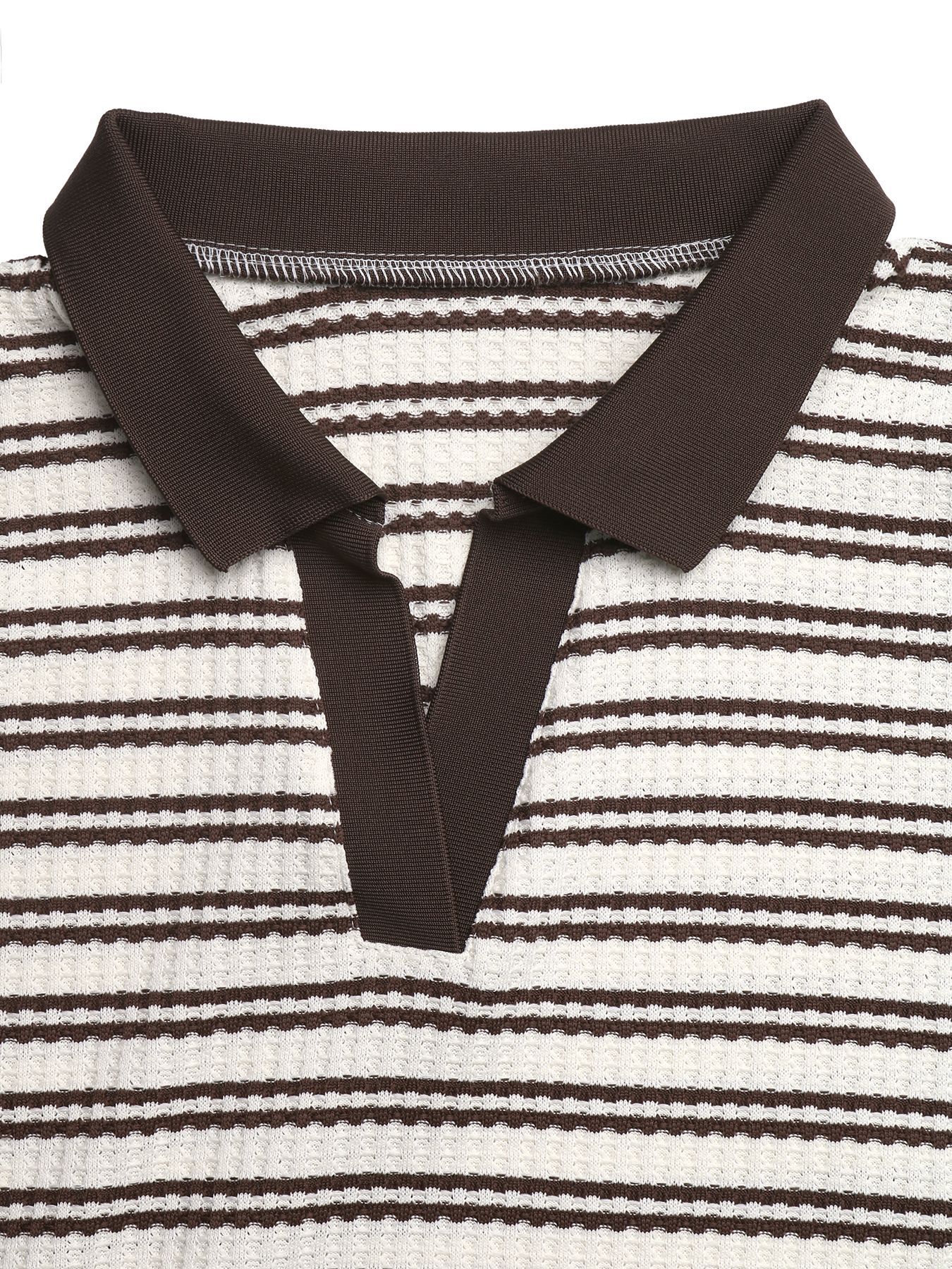 Women's Striped Knit Polo Shirt - Short Sleeve V-Neck