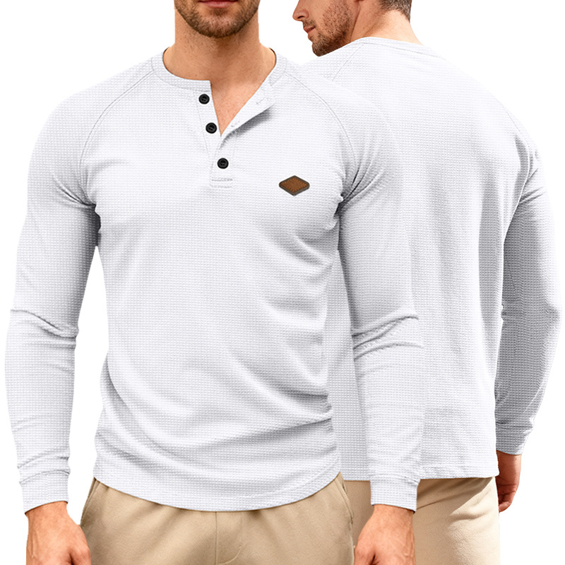 Waffle Knit Henley Shirt Long Sleeve Casual Top for Men